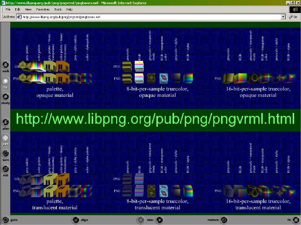 [overview screen shot of pngboxes.wrl from Cortona 4.0]